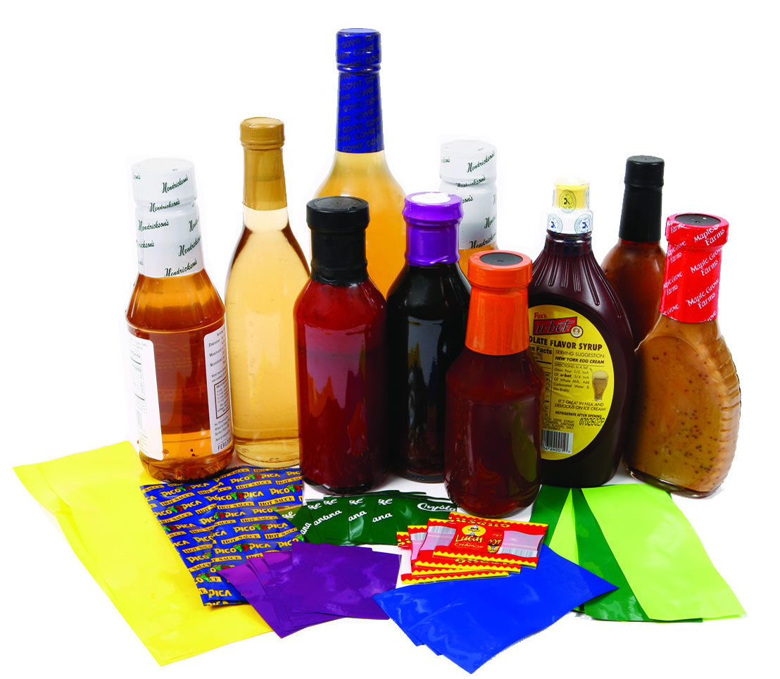 Various products and containers with tamper-evident neck bands, showcasing secure and visible protection to ensure product safety and consumer confidence.