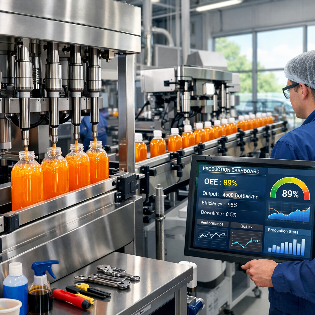 Learn practical strategies to maximize OEE in liquid filling operations by reducing downtime, improving quality, and optimizing line performance.