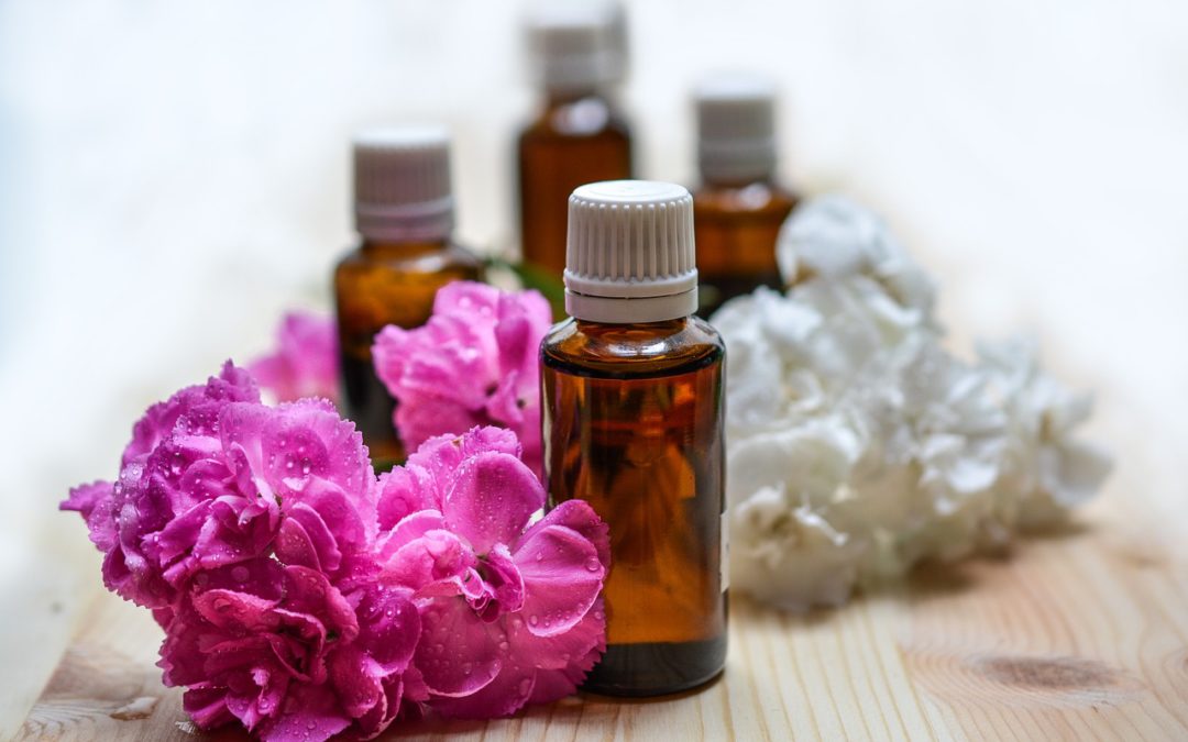 Bottles of essential oils shown for packaging tinctures