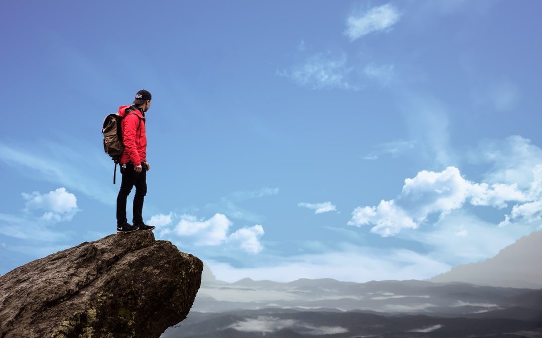 Man making risky decision to climb a mountain